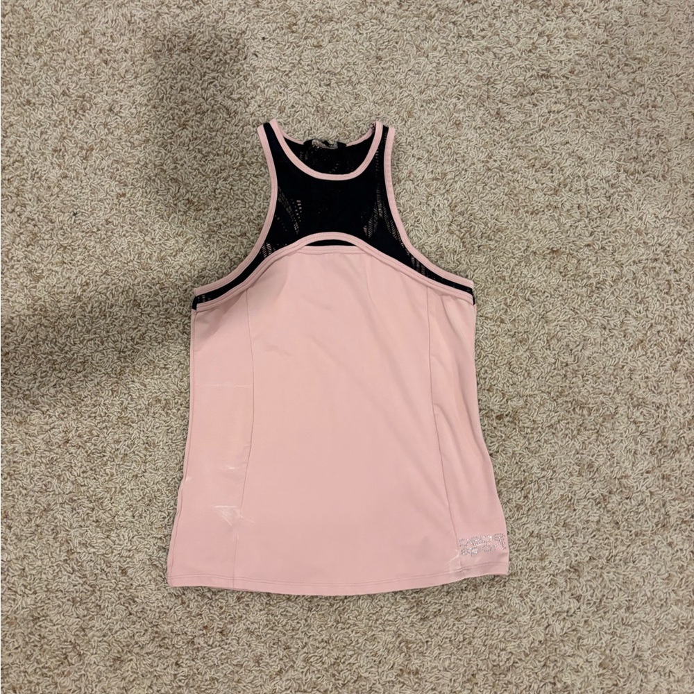 Bebe Pink and Black Lace Tank Top